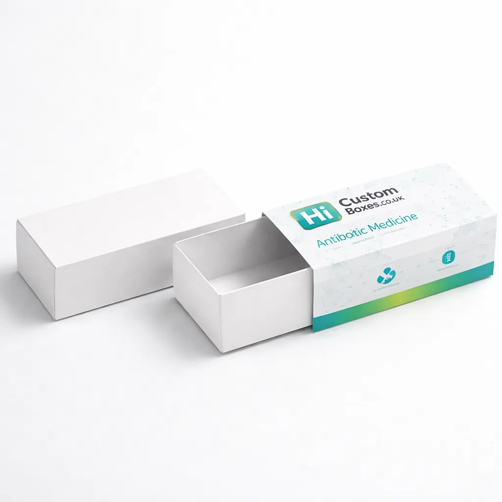 Upright medicine boxes featuring a transparent rectangular window on the front panel for product visibility. class=